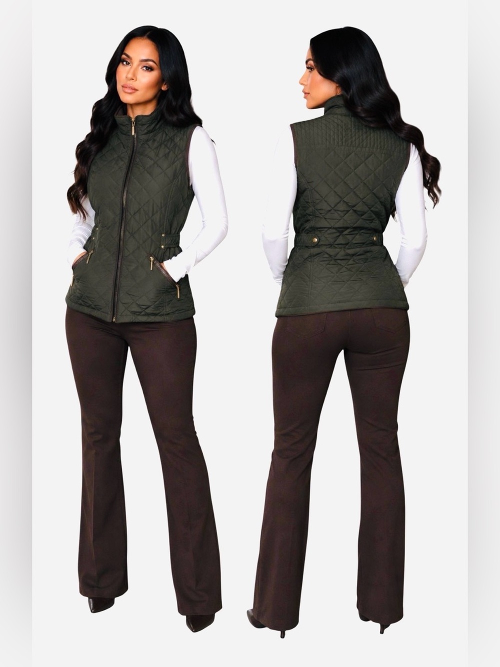 Weatherproof Green Quilted Full Zip Lined Vest Pockets Women’s Size S